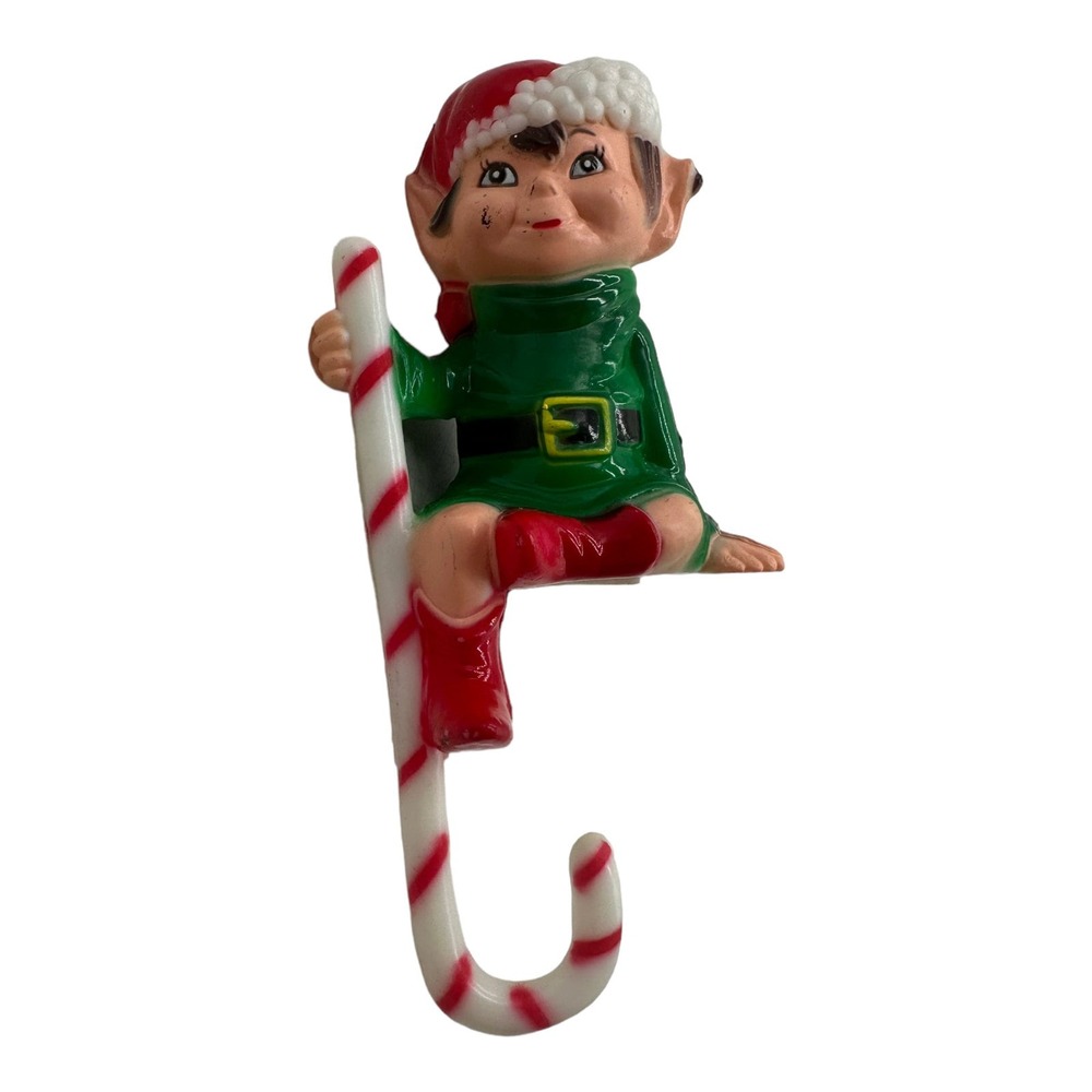 Vintage‎ Elf Hong Kong Plastic Christmas Stocking Hanger Hook Holder JSNY